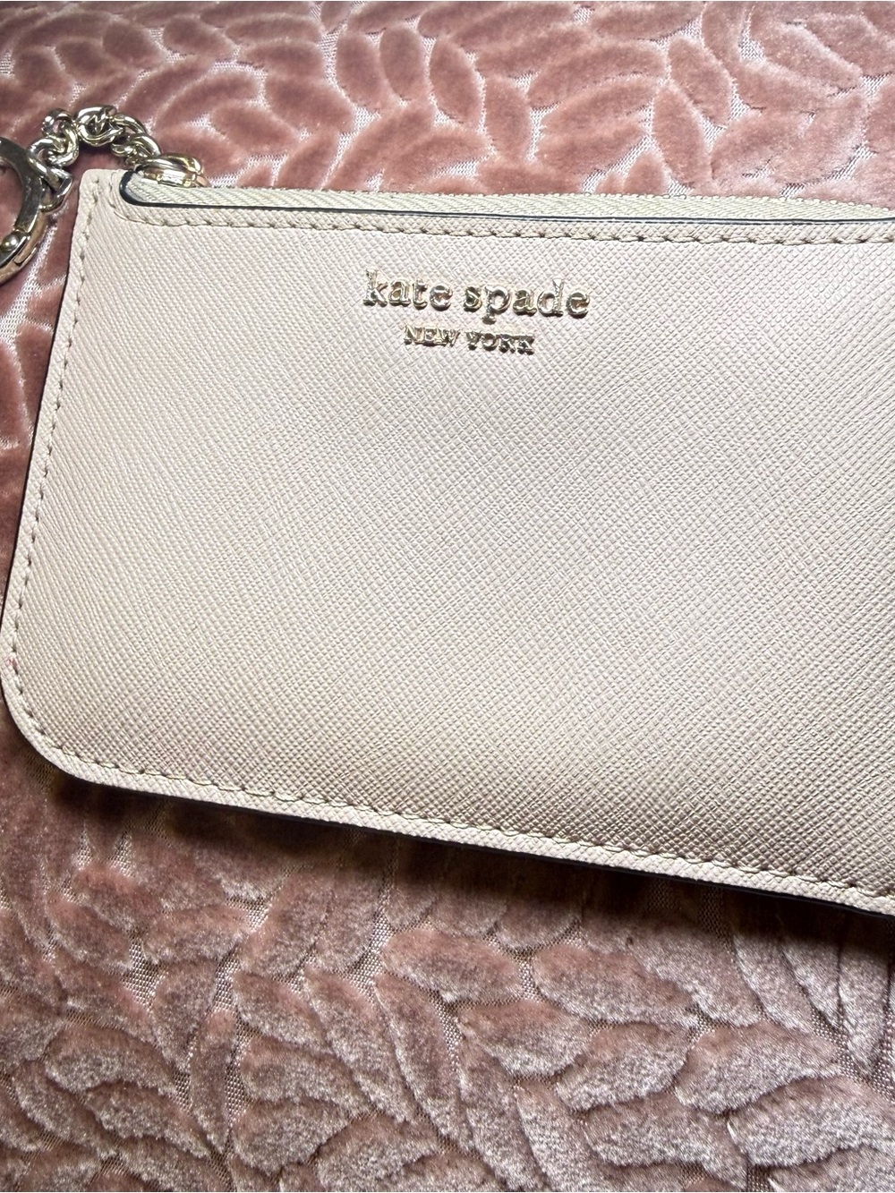 Kate Spade light beige  Saffiano Cardholder Keychain Wallet